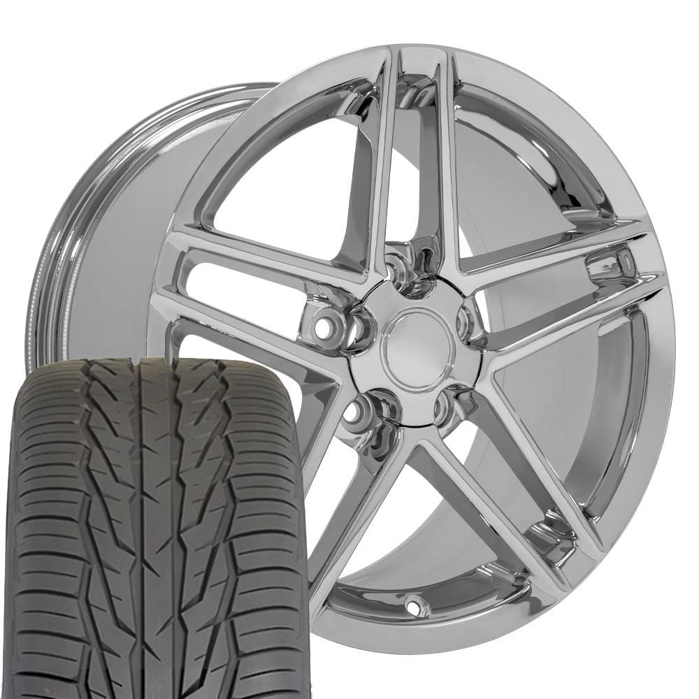 C4 New Chrome 17x9.5 Wheel and Tire Set of 4 (CV07) with 275/40r17 Toyo Extensa HP II 1988-1996