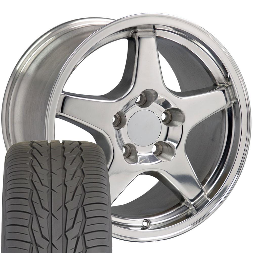 C4 New Polished 17x9.5 Wheel and Tire Set of 4 (CV01) with 275/40r17 Toyo Extensa HP II 1988-1996