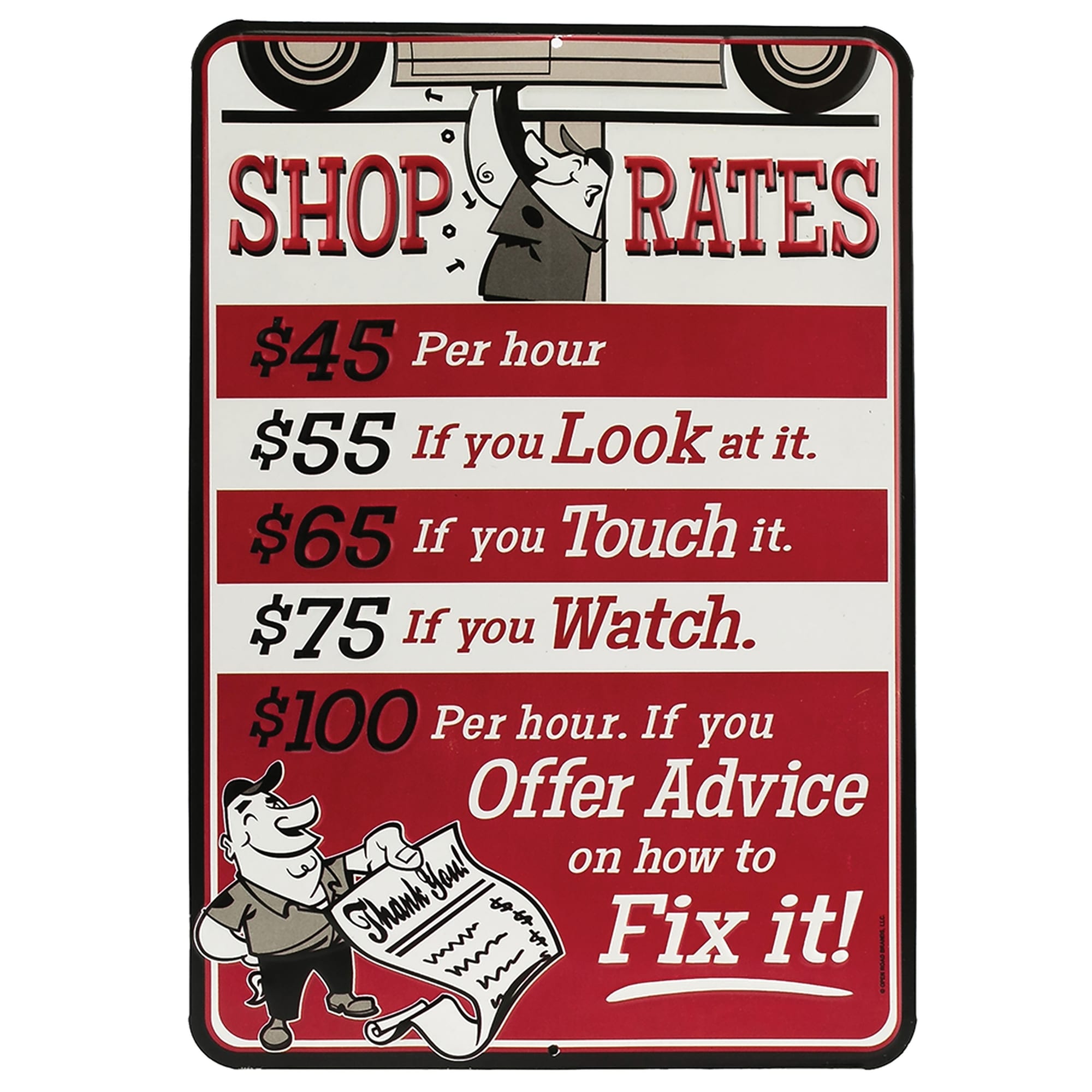 C1-C8 New Die Cut Embossed Tin - Shop Rates Red 1953-2026