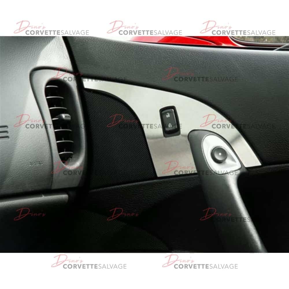 C6 Corvette Passenger-Side New Stainless Steel Door Lock Trim Plate Set with Seat Memory Buttons 2005-2013