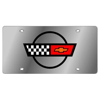 C4 New Mirror-Finished License Plate with C4 Crossed Flags 1984-1996