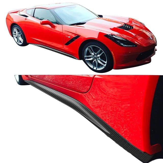 C7 New Hydro Carbon Fiber Stage 1 Style Side Skirts - Gloss Clear Finish 2014-2019