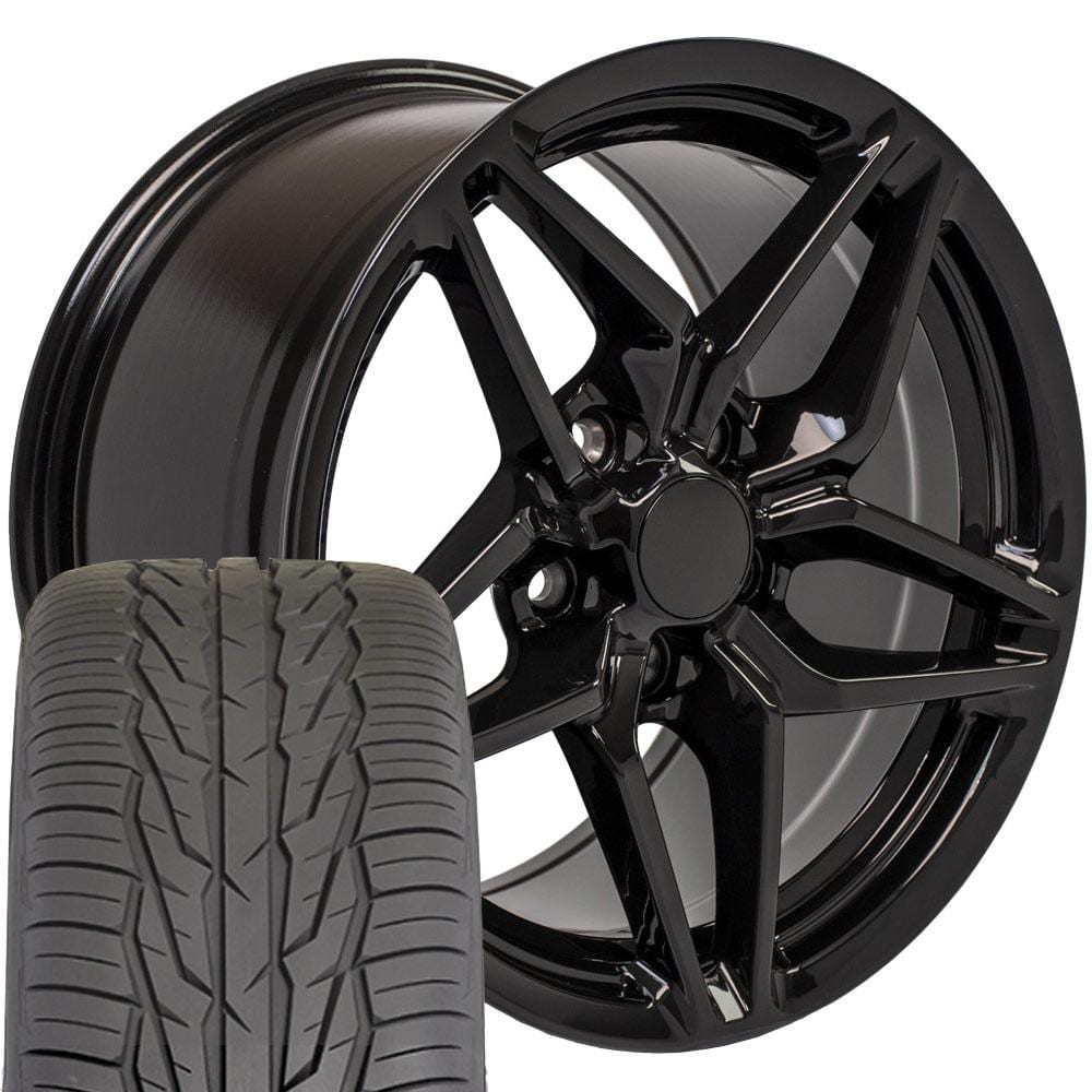 C4 New Gloss Black 17x9.5 Wheel and Tire Set of 4 (CV31) with 275/40r17 Toyo Extensa HP II 1988-1996