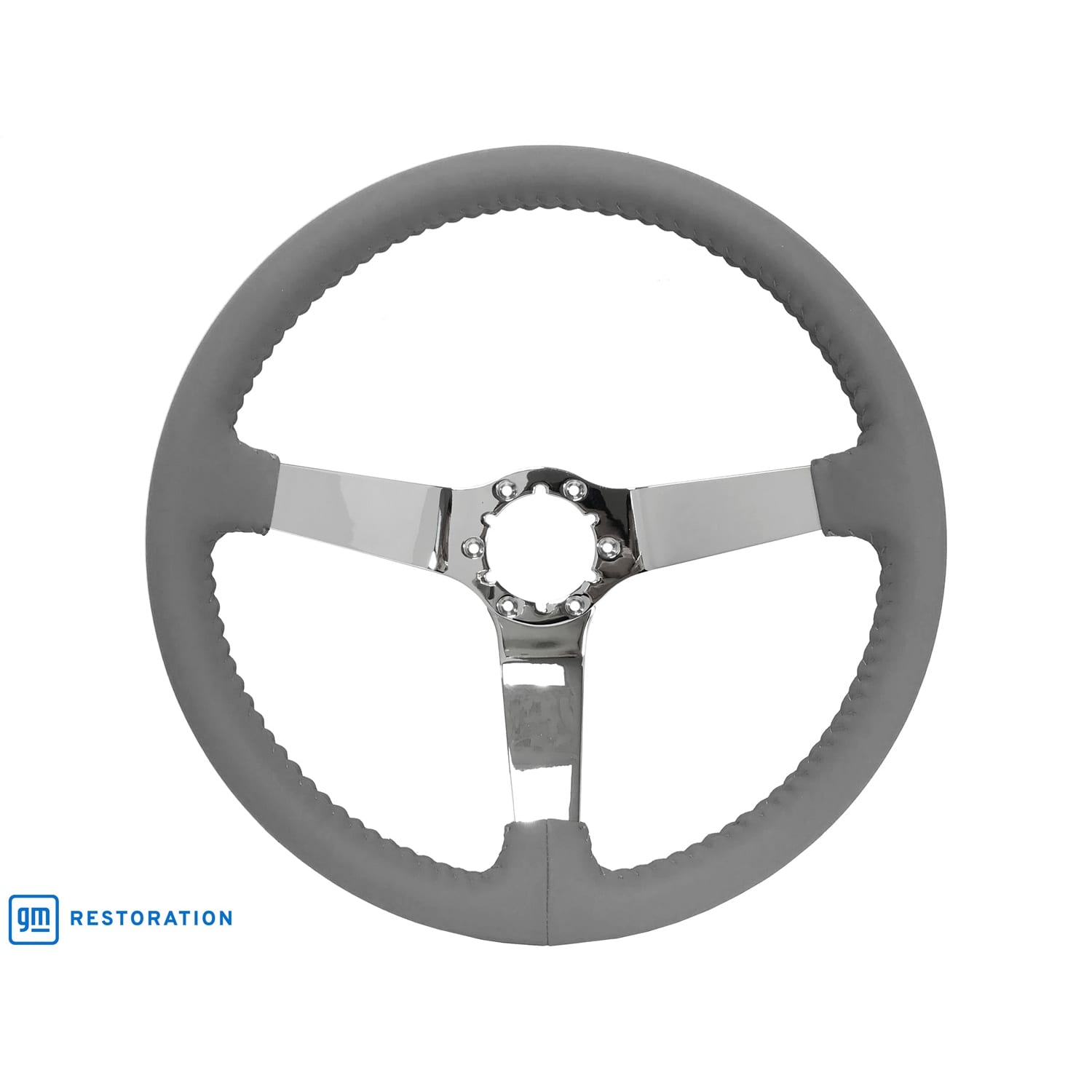 C3 New Grey Leather Steering Wheel Chrome Spokes 1977-1982 (ST3040GRY-GM)