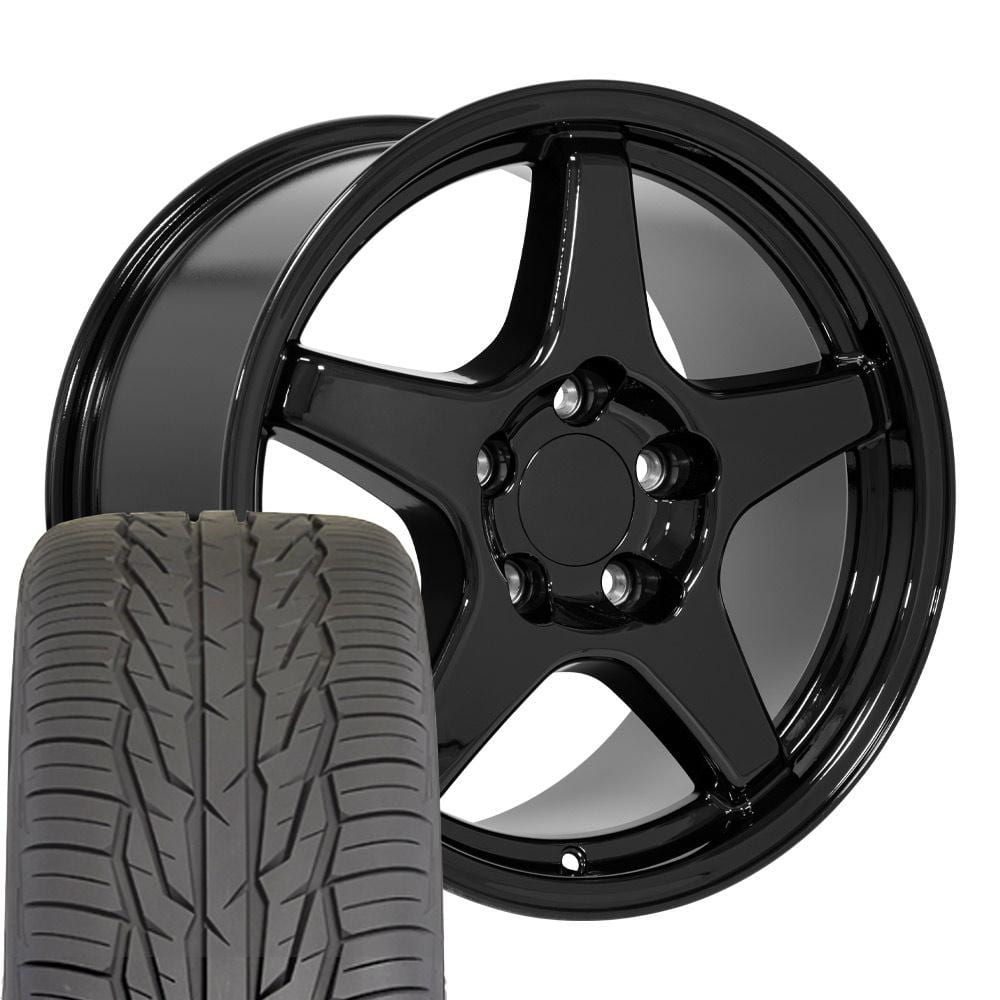 C4 New Gloss Black 17x9.5 Wheel and Tire Set of 4 (CV01) with 275/40r17 Toyo Extensa HP II 1988-1996