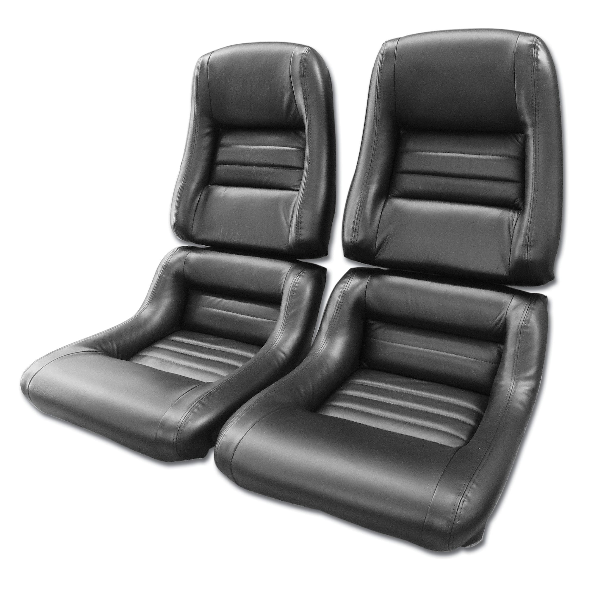 C3 New Mounted Driver Leather Seat Covers, Black Leathr/Vinyl 2" Bolster 1979-1982