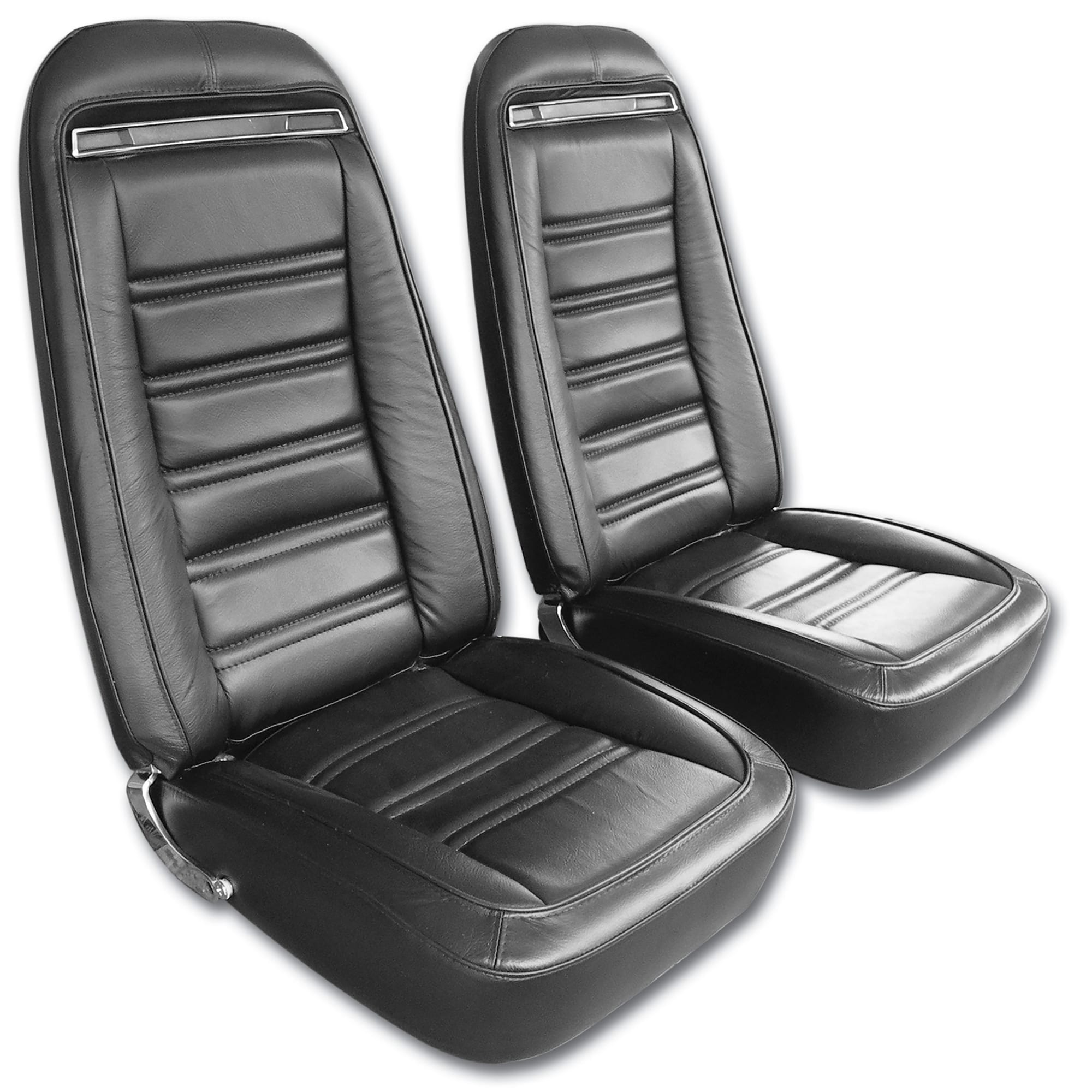 C3 New Mounted Seats, Driver Black Leather Vinyl Without Shoulder Harness 1975