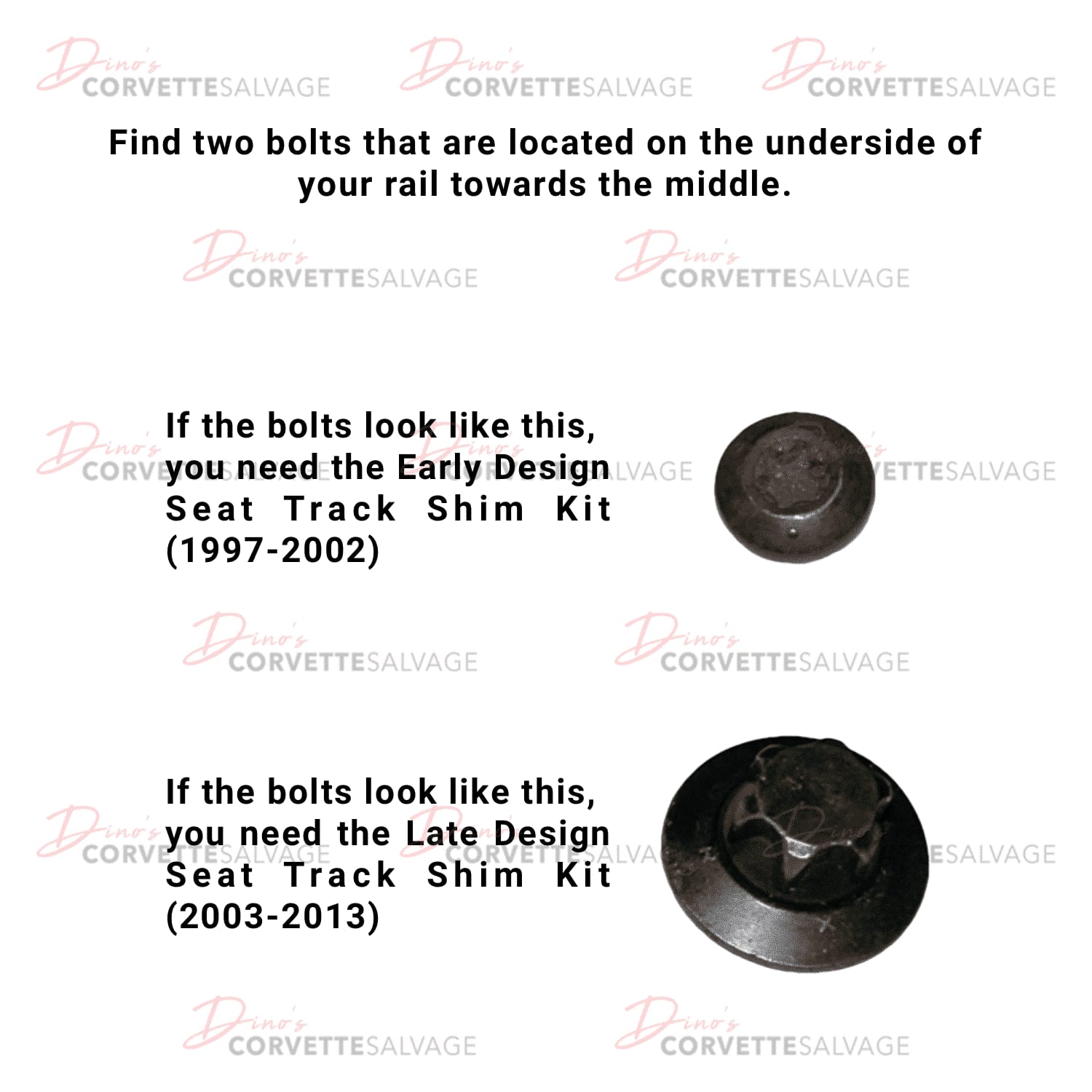 C5-C6 Corvette New Seat Track Shim Repair Kit 1997-2013 Bolt Illustration