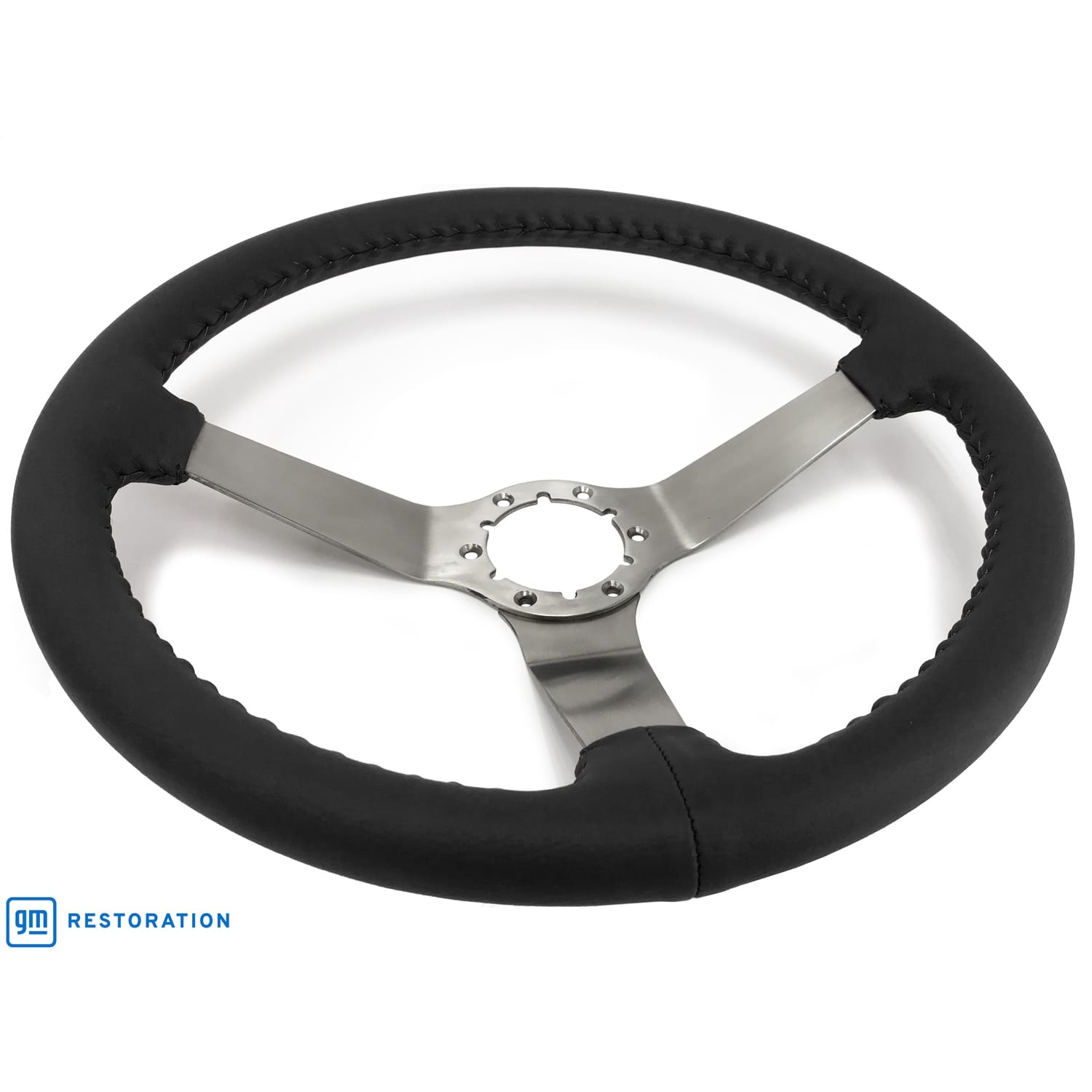 C3 New Black Leather Steering Wheel Brushed Spokes 1977-1982 (ST3041BLK)