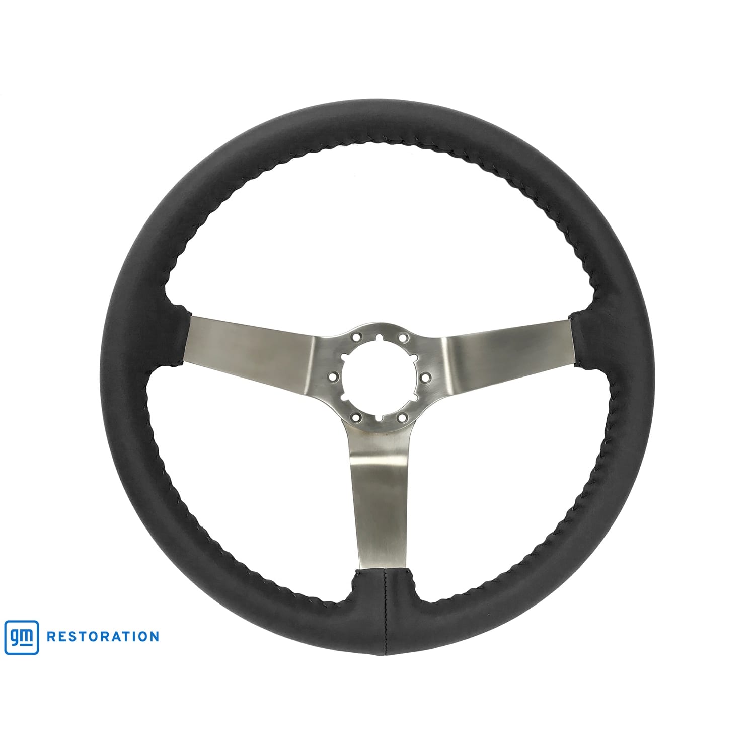 C3 New Black Leather Steering Wheel Brushed Spokes 1977-1982 (ST3041BLK)
