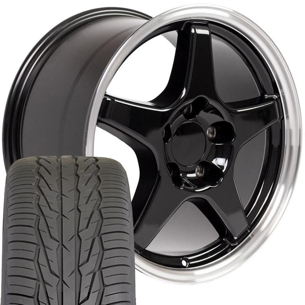 C4 New Gloss Black Machined Lip 17x9.5 Wheel and Tire Set of 4 (CV01) with 275/40r17 Toyo Extensa HP II 1988-1996