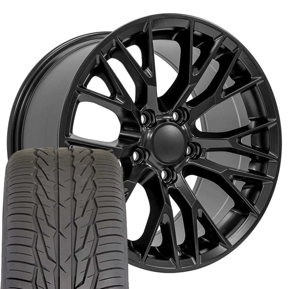C4 New Satin Black 17x9.5 Wheel and Tire Set of 4 (CV22) with 275/40r17 Toyo Extensa HP II 1988-1996