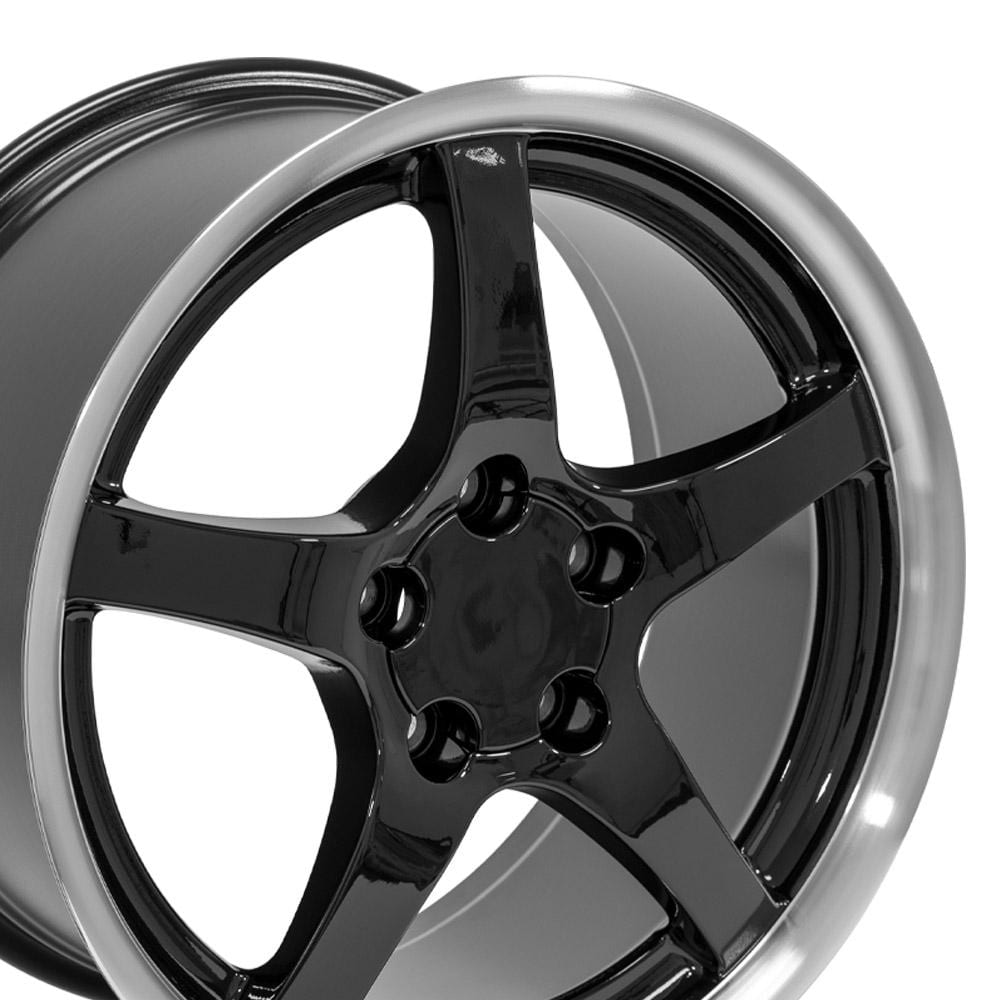 C4 New Gloss Black Machined Lip 18x9.5 Wheel Set of 4 (CV05) 1988-1996