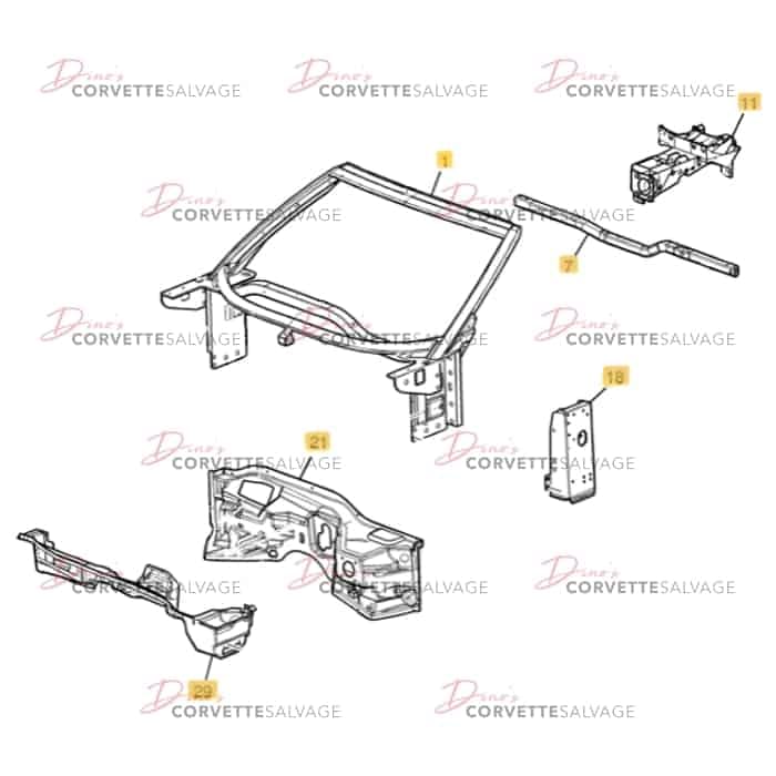 C6 Used Windshield Frame/Firewall Assembly 2005-2013