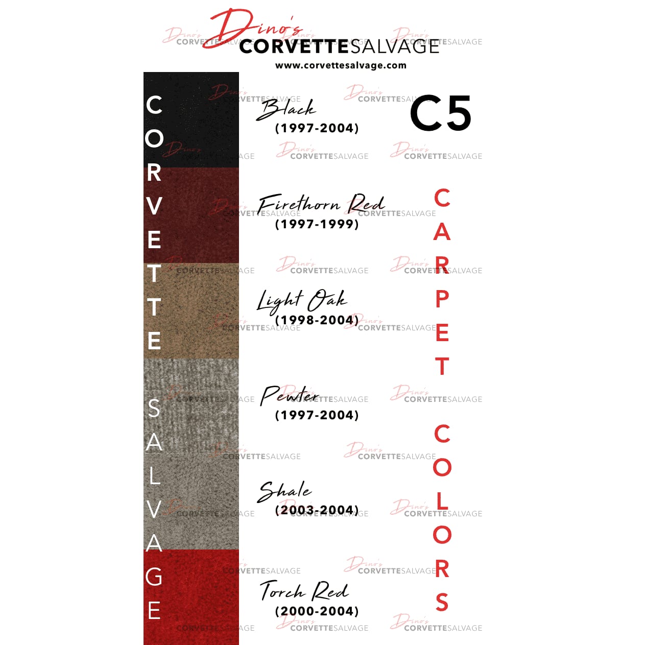 C5 Corvette Carpet Color Chart 1997 1998 1999 2000 2001 2002 2003 2004