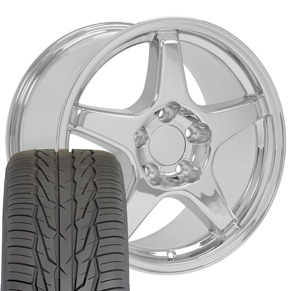 C4 New Chrome 17x9.5 Wheel and Tire Set of 4 (CV01) with 275/40r17 Toyo Extensa HP II 1988-1996