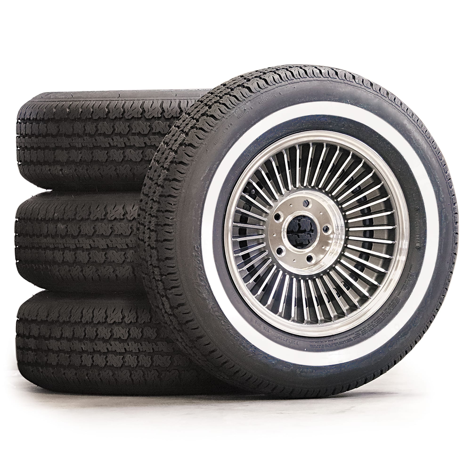 C2 New Direct-Bolt Knockoff Wheel & Tire Package With 1" Whitewall Radial Tires 1965