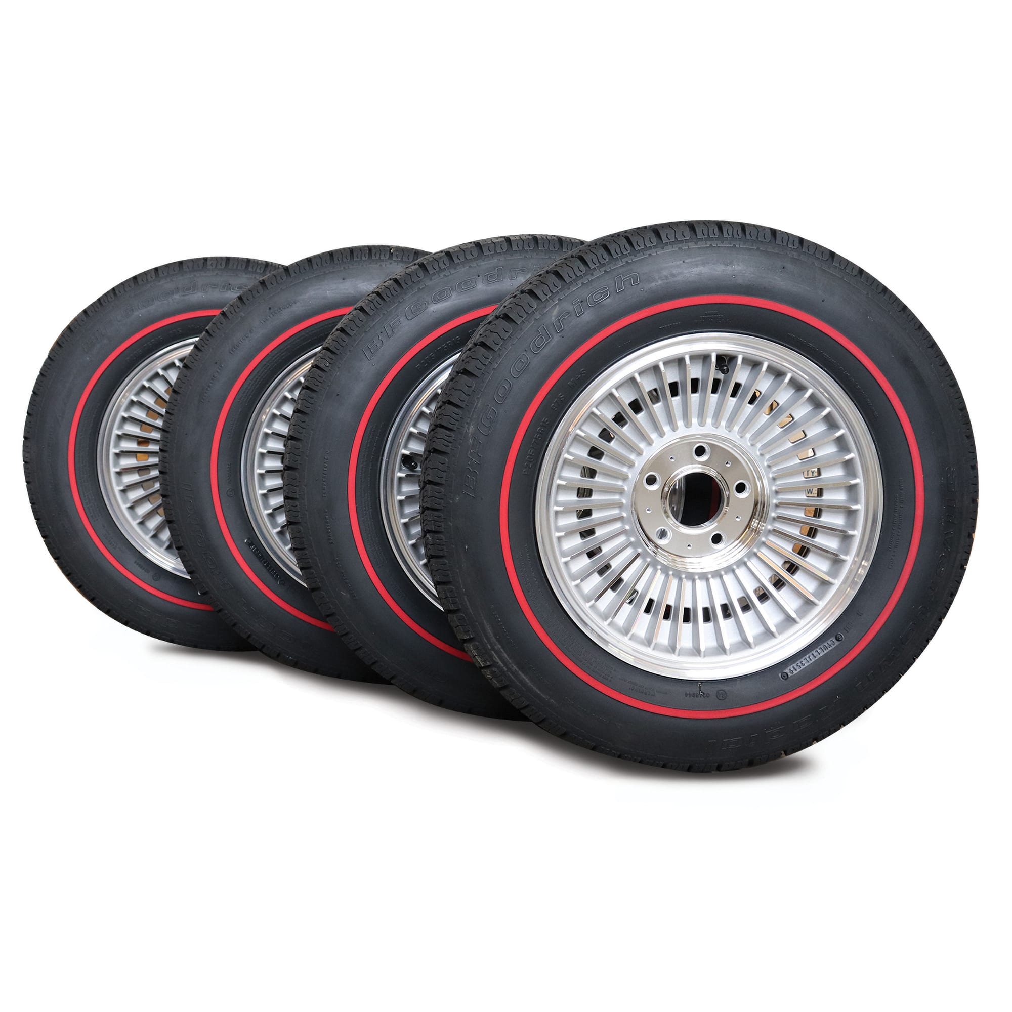 C2 New Direct-Bolt Knockoff Wheel & Tire Package - Redline Radial Tires 1963-1964