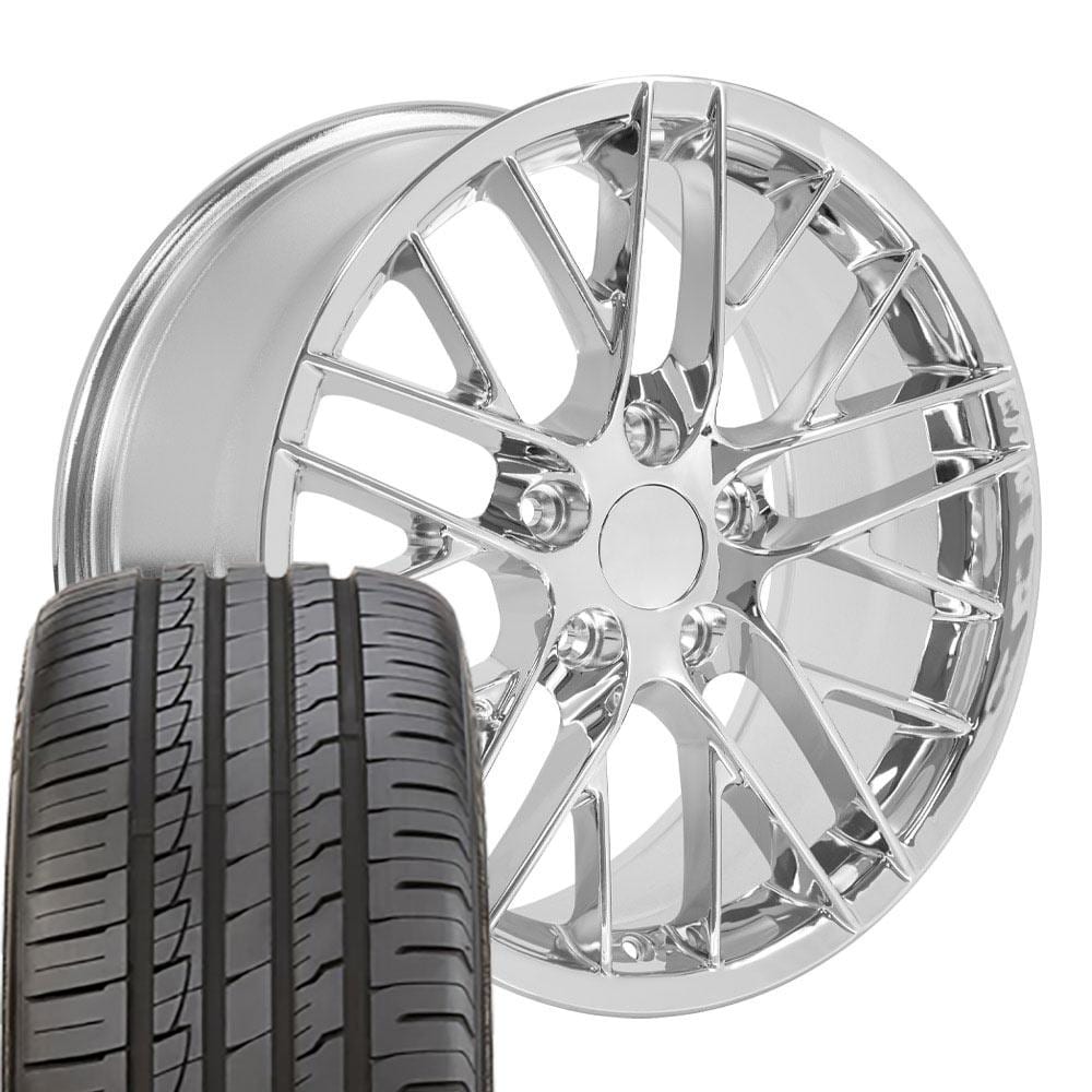 C4 New Chrome 18x8.5 Wheel and Tire Set of 4 (CV08) with 245/40r18 Ironman iMove GEN 2 1988-1996