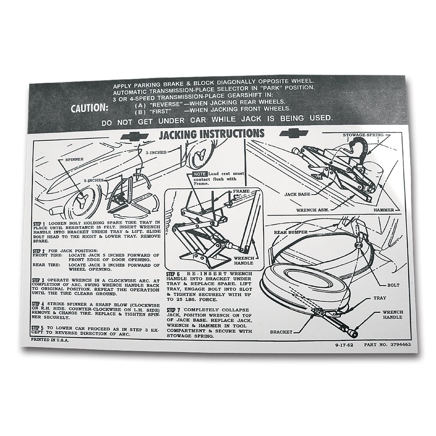 C2 New Decal, Jacking Instruction with Knock-Off Wheel 1963-1966
