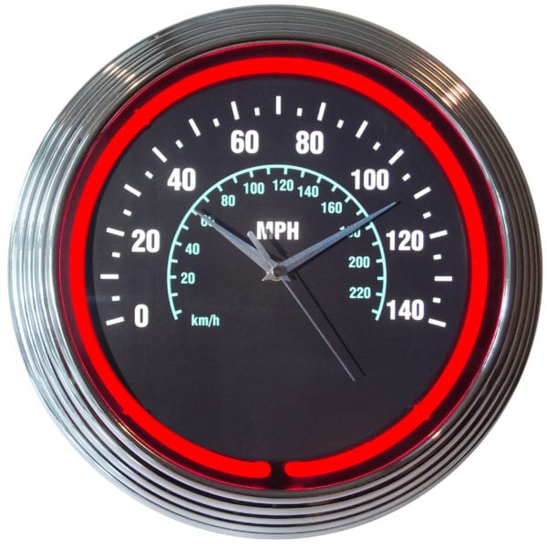 C1-C8 New Speedometer Neon Clock - Black Face with Red Neon Light 1953-2026