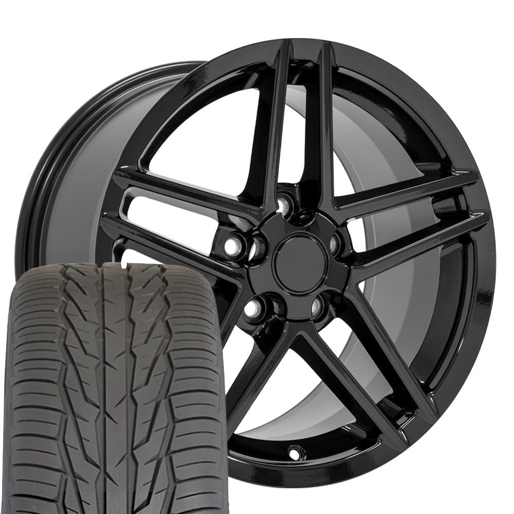 C4 New Gloss Black 17x9.5 Wheel and Tire Set of 4 (CV07) with 275/40r17 Toyo Extensa HP II 1988-1996