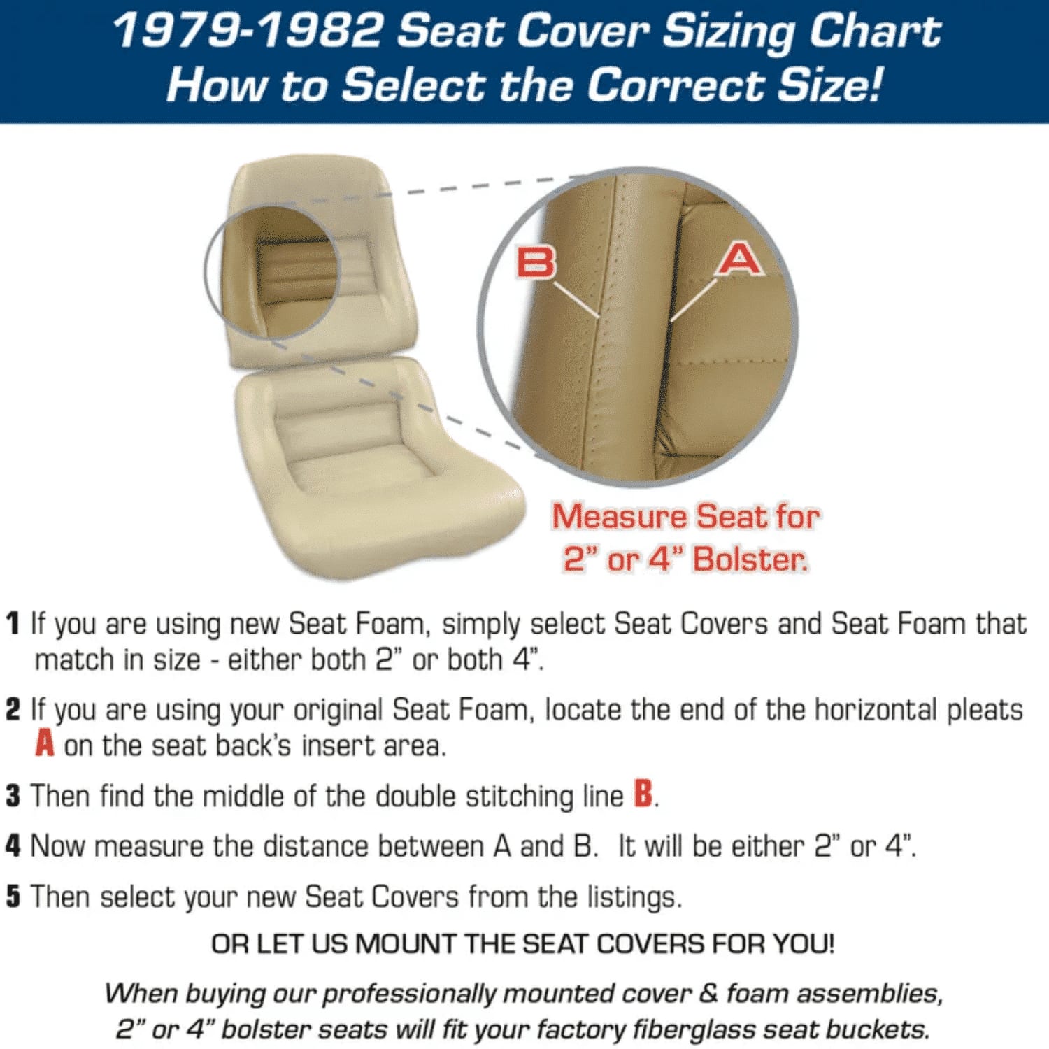 C3 New 100% Leather Mounted 4-inch Bolster Seat Cover Set 1978-1982 image 3