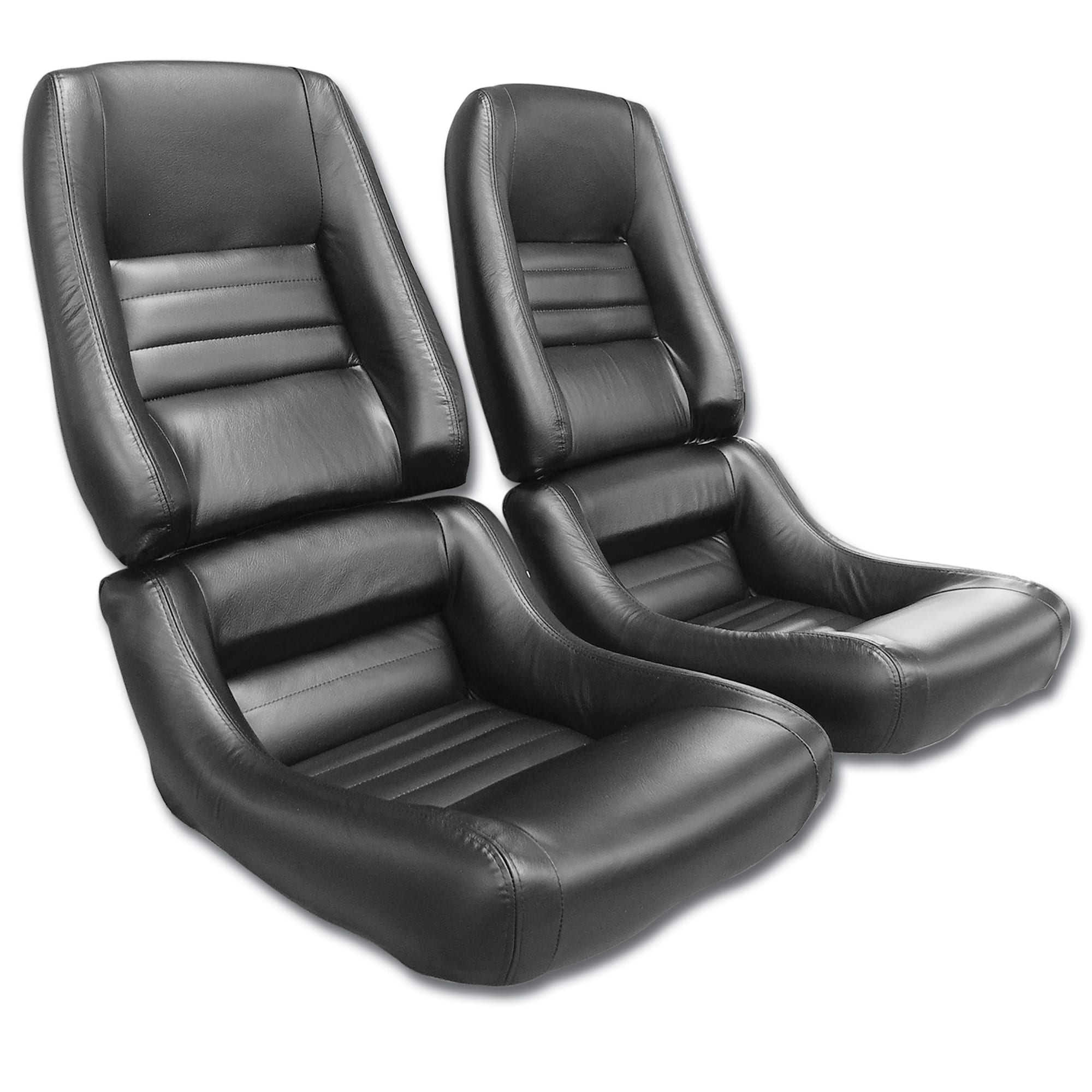 C3 New Driver Leather Seat Covers, Black 100%-Leather 4" Bolster 1979-1982