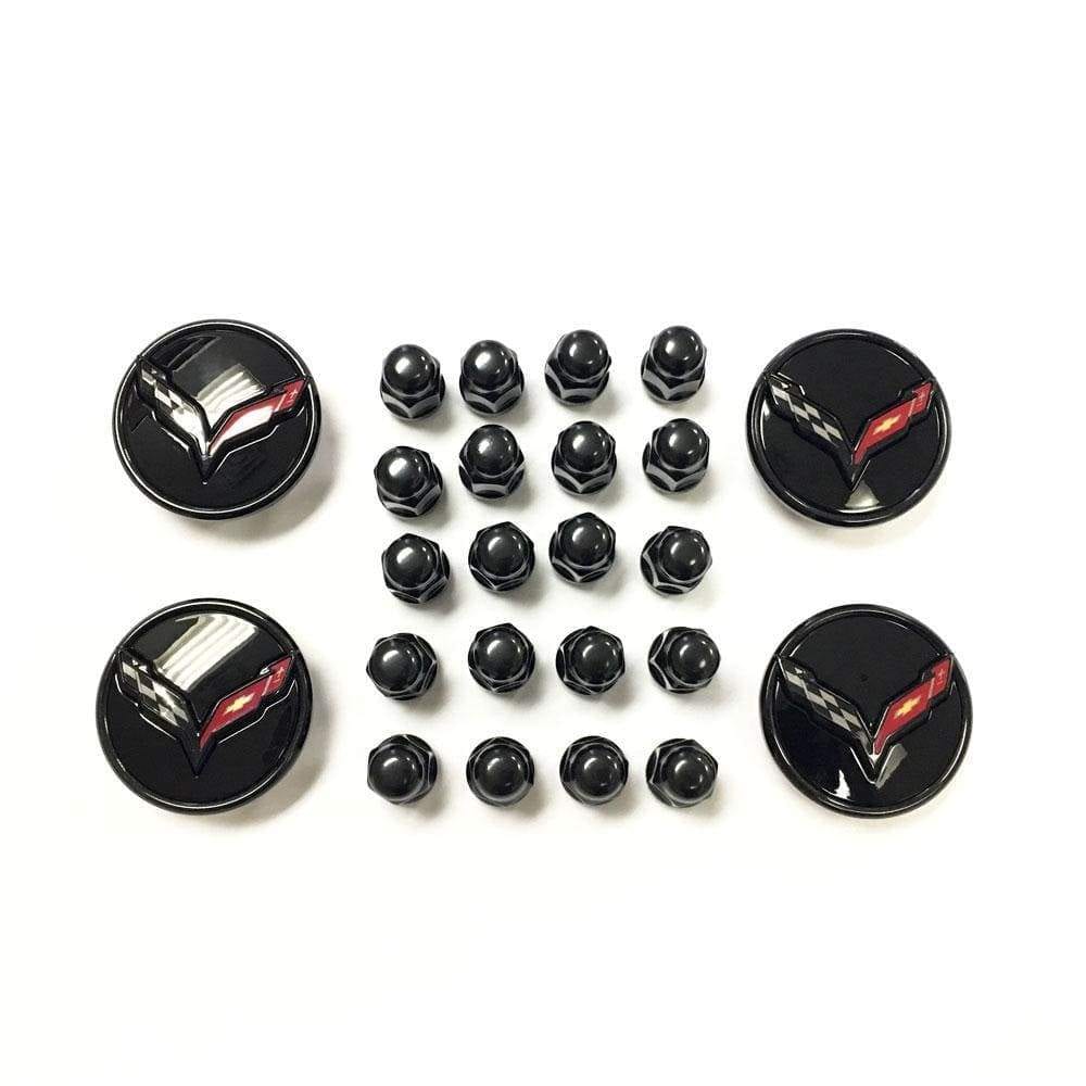 C7 New Black Wheel Center Caps and Lug Nuts 2014-2019
