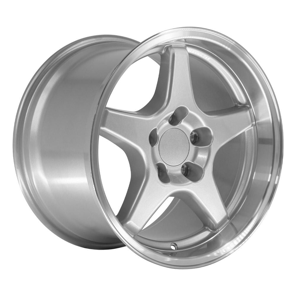 C4 New Gloss Silver Machined Lip 17x9.5 and 17x11 Wheel Set of 4 (CV01) 1988-1996