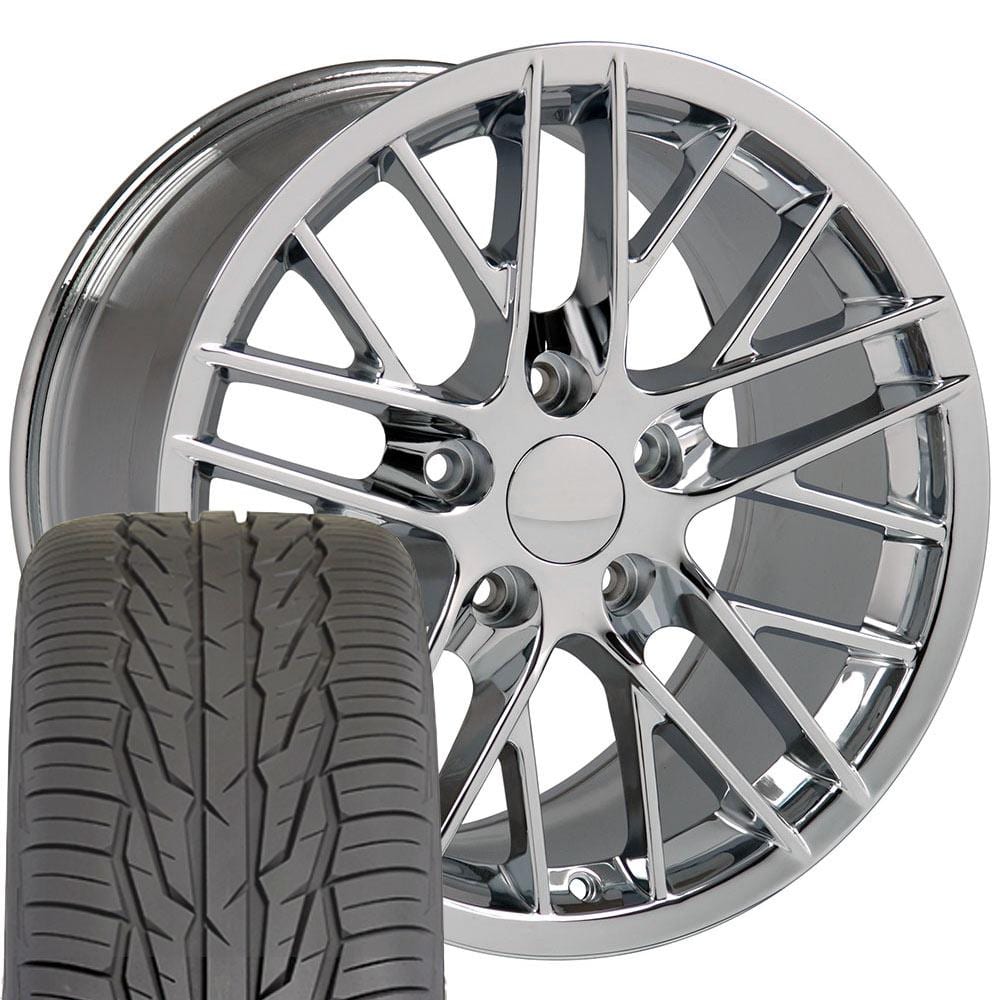C4 New Chrome 17x9.5 Wheel and Tire Set of 4 (CV08) with 275/40r17 Toyo Extensa HP II 1988-1996