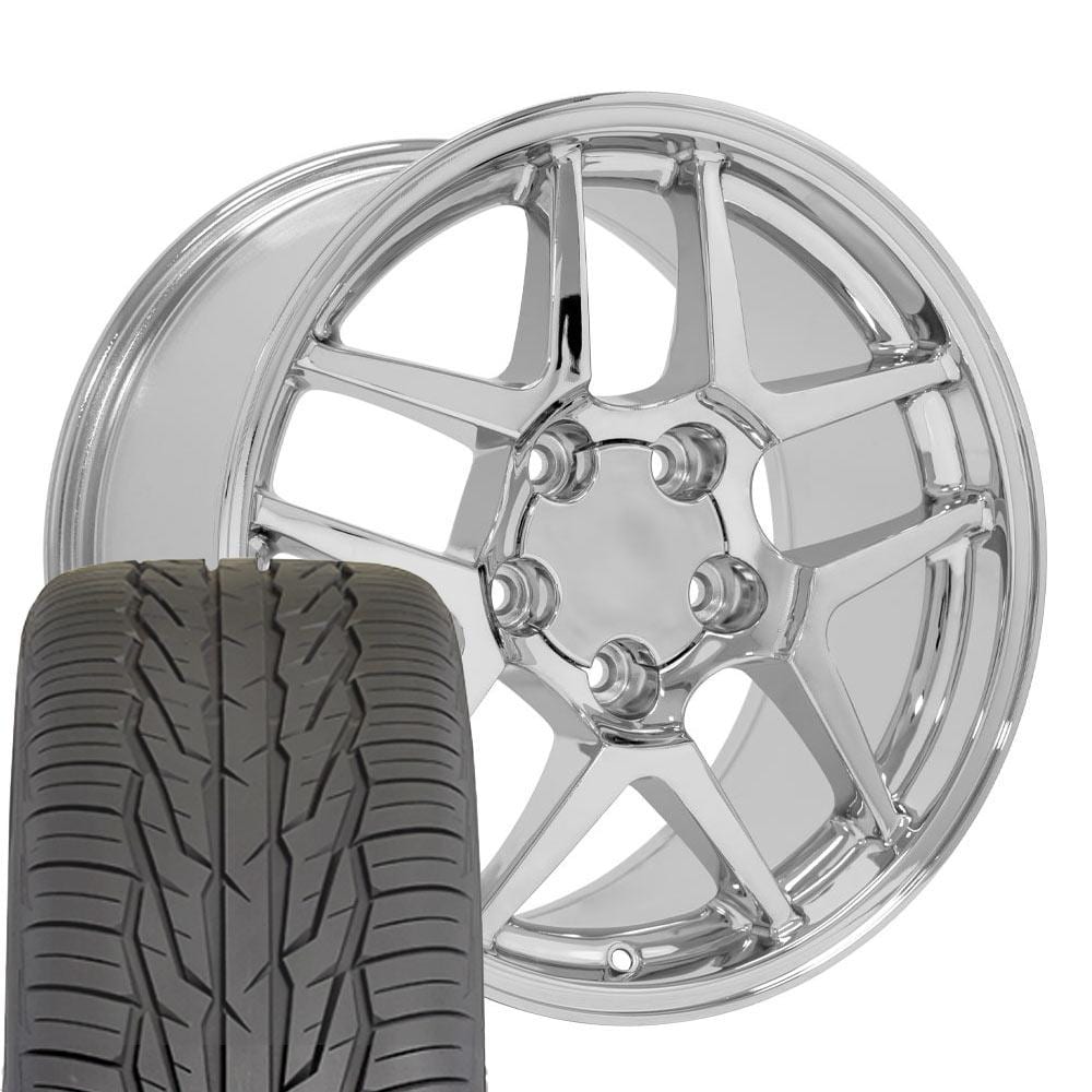 C4 New Chrome 17x9.5 Wheel and Tire Set of 4 (CV04) with 275/40r17 Toyo Extensa HP II 1988-1996