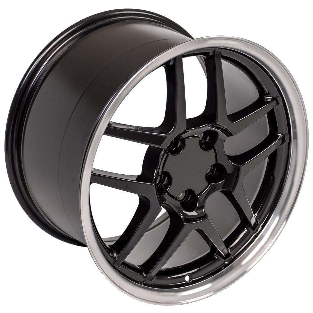 C4-C5 New Gloss Black Machined Lip 17x9.5 and 18x10.5 Wheel Set of 4 (CV04) 1988-2004
