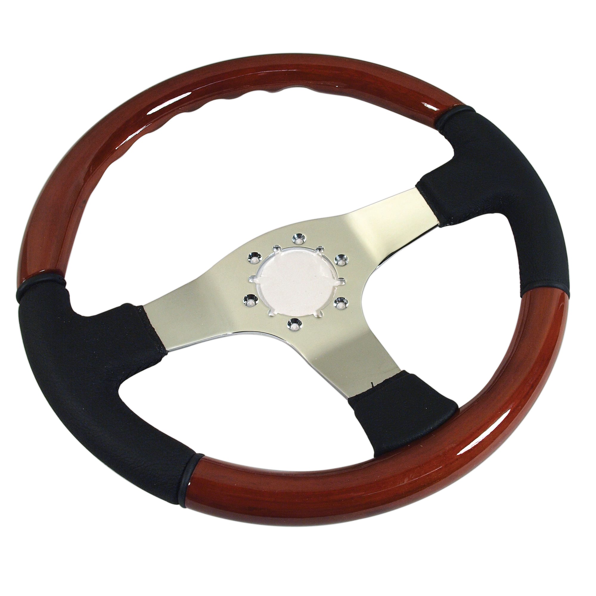 C3 New Steering Wheel - Black Leather & Mahogany with Chrome Spokes 1968-1982
