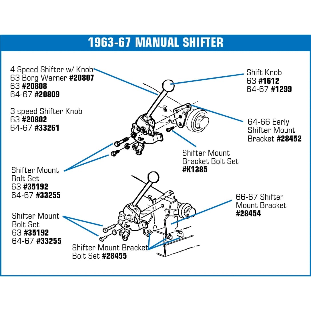 C2 New Shifter, 3 Speed with Knob 1964-1967