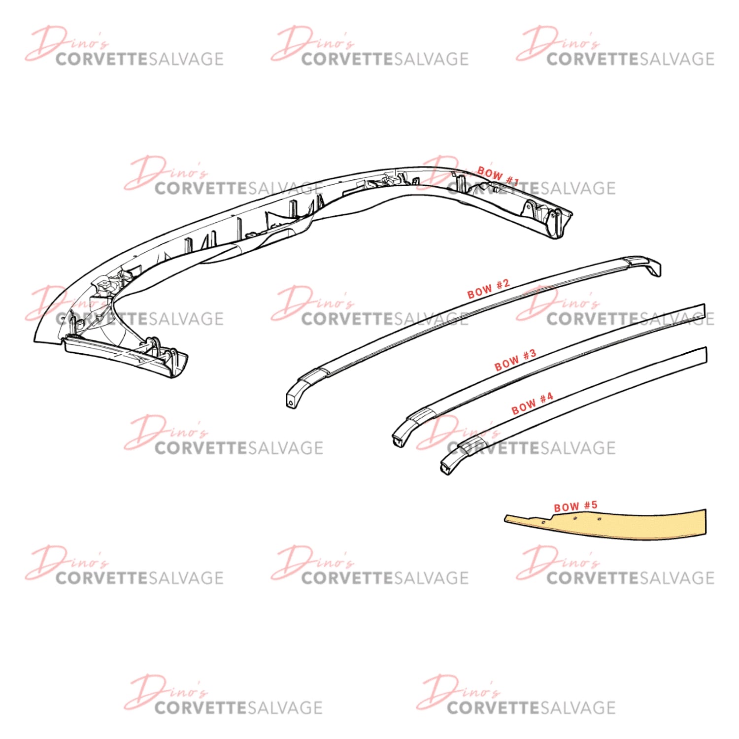 C6 Used Convertible Folding Top Bow Kit #5 2005-2013
