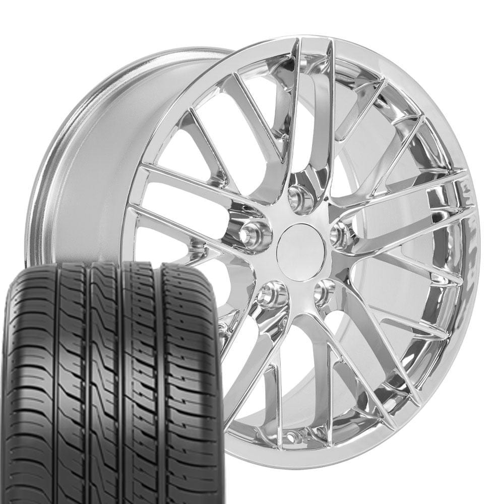 C4 New Chrome 18x8.5 Wheel and Tire Set of 4 (CV08) with 245/40r18 Ironman iMove GEN 3 1988-1996