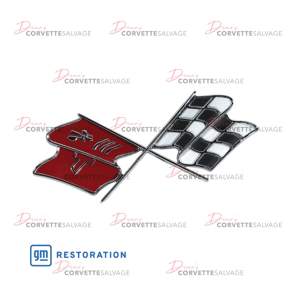 C3 New Imported Fuel Door Crossed Flags Emblem 1969-1973
