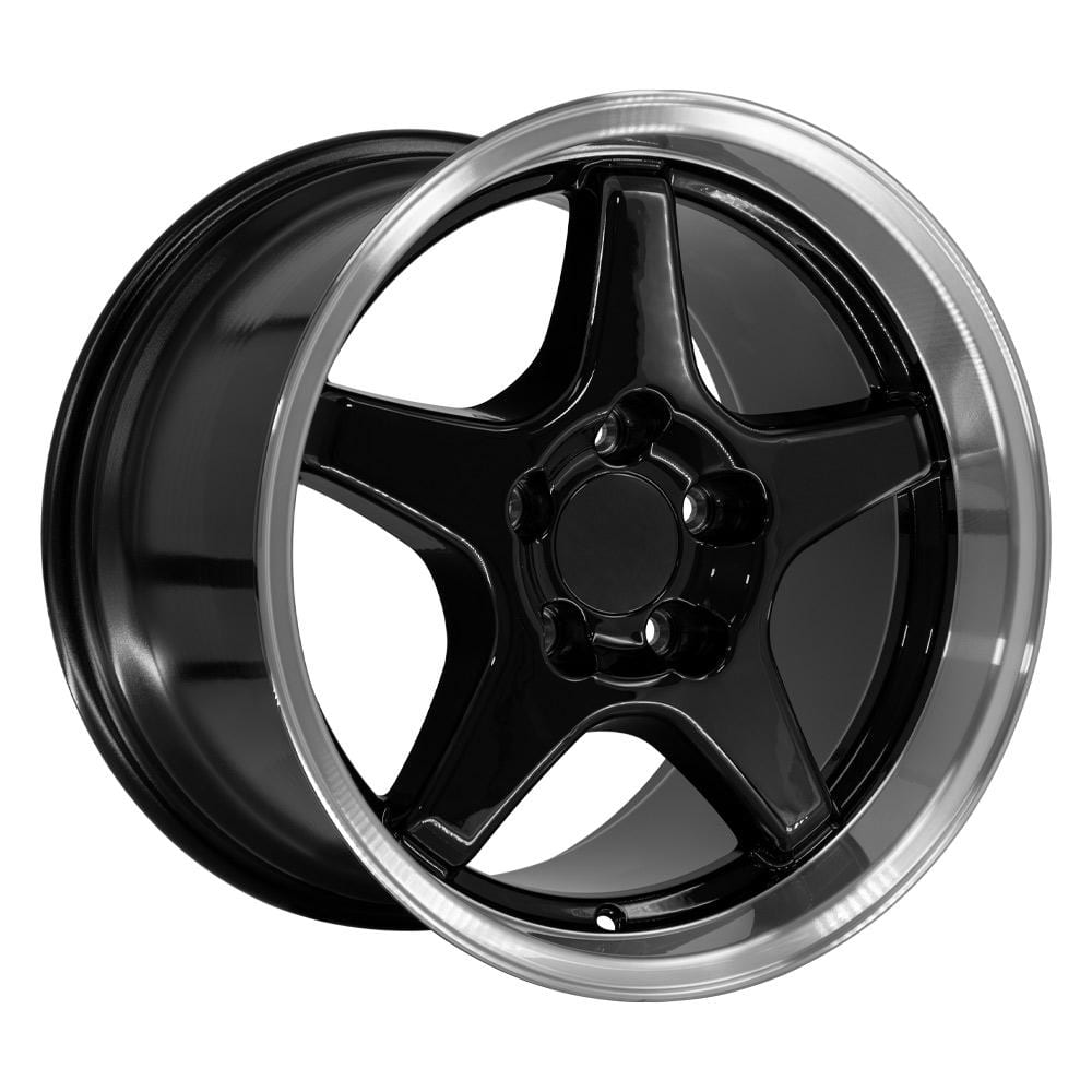 C4 New Gloss Black Machined Lip 17x9.5 and 17x11 Wheel Set of 4 (CV01) 1988-1996