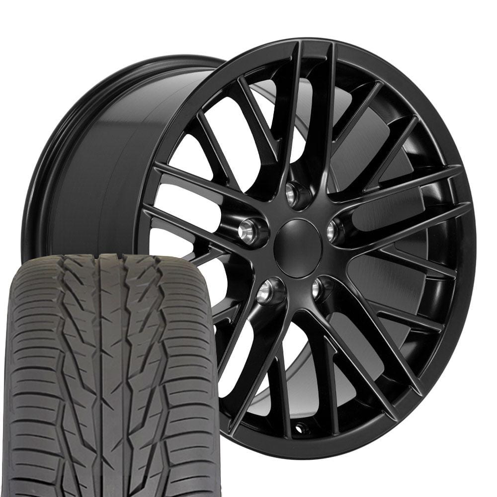 C4 New Satin Black 17x9.5 Wheel and Tire Set of 4 (CV08) with 275/40r17 Toyo Extensa HP II 1988-1996