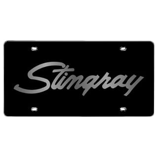 C3 New Black Carbon Stainless License Plate Cover, Stingray Script 1968-1982