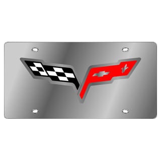 C6 New Stainless License Plate with C6 Crossed Flags 2005-2013