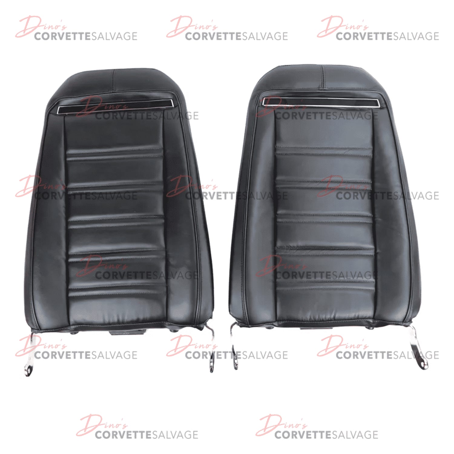 C3 Corvette New Leather & Vinyl Black Mounted Seat Cover Set without Shoulder Harness 1973-1974