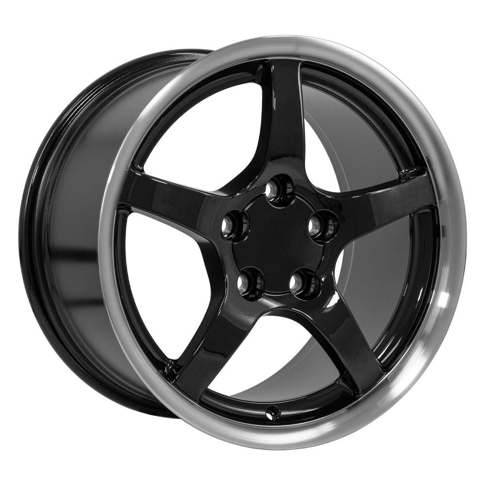 C4 New Gloss Black Machined Lip 17x9.5 Wheel Set of 4 (CV05) 1988-1996