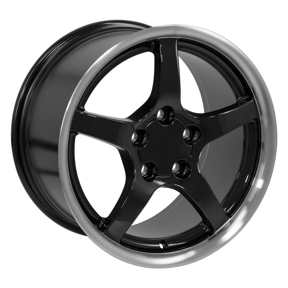 C4 New Gloss Black Machined Lip 17x9.5 Wheel Set of 4 (CV05) 1988-1996