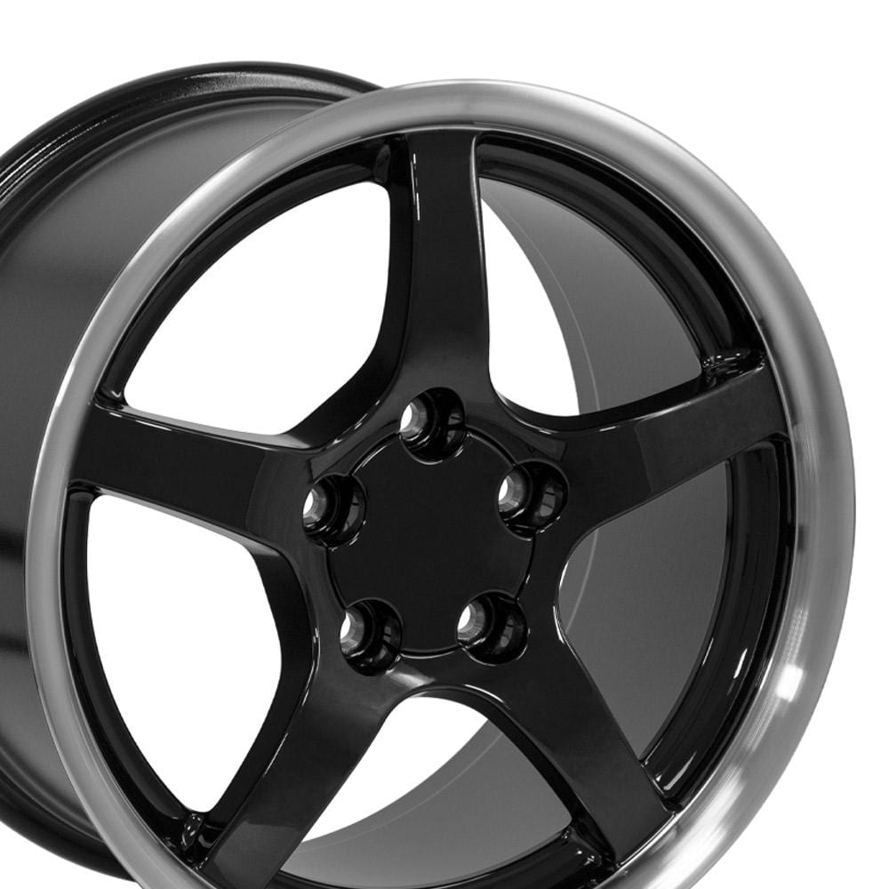 C4 New Gloss Black Machined Lip 17x9.5 Wheel Set of 4 (CV05) 1988-1996