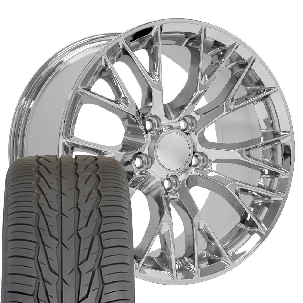C4 New Chrome 17x9.5 Wheel and Tire Set of 4 (CV22) with 275/40r17 Toyo Extensa HP II 1988-1996