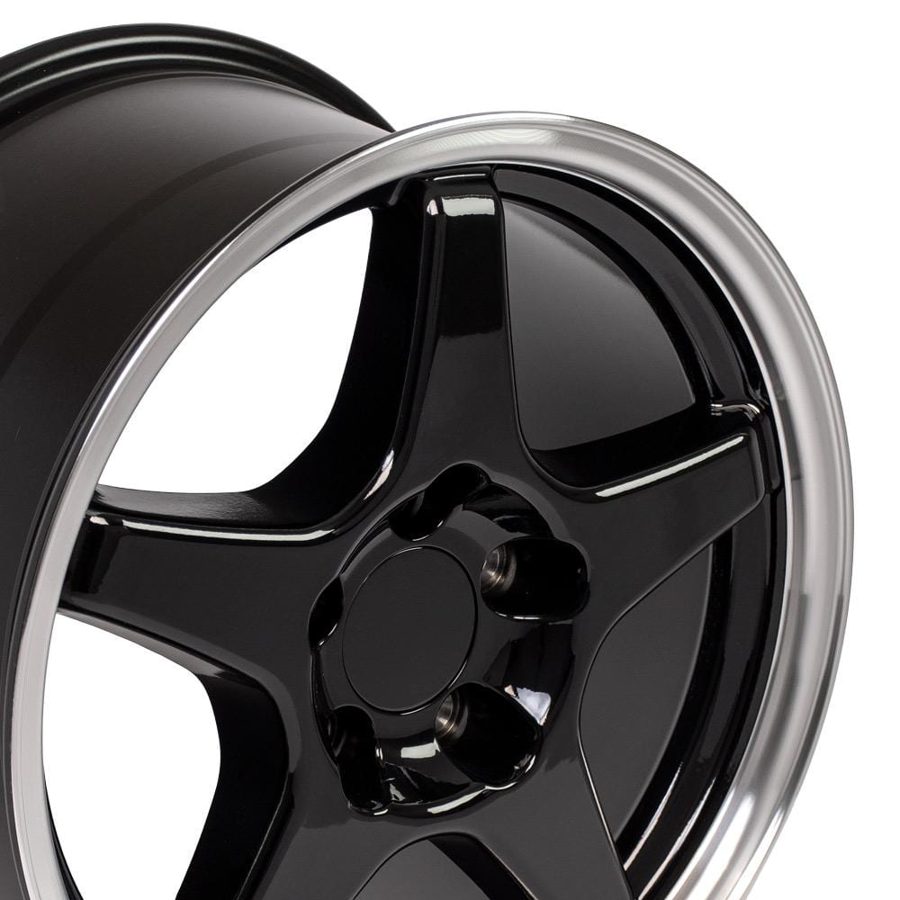 C4 New Gloss Black Machined Lip 17x9.5 Wheel Set of 4 (CV01) 1988-1996