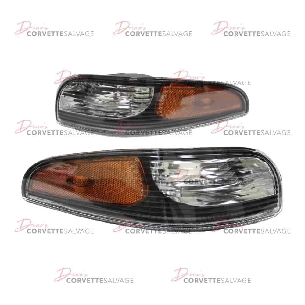 C5 New Front Turn Signal Light Set with Black & Amber Lens 1997-2004