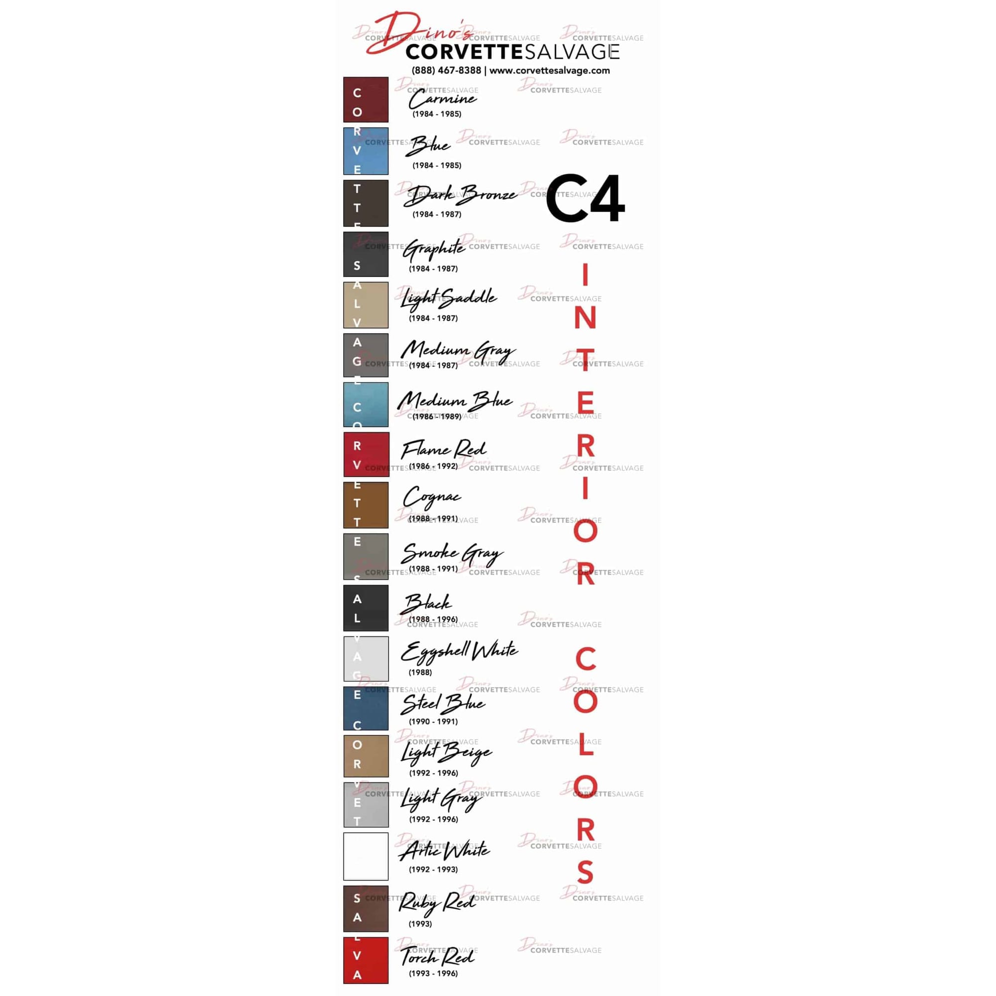 Carmine, Blue, Dark Bronze, Graphite, Light Saddle, Medium Gray, Medium Blue, Flame Red, Cognac, Smoke Gray, Black, Eggshell White, Steel Blue, Light Beige, Light Gray, Arctic White, Rub Red, Torch Red